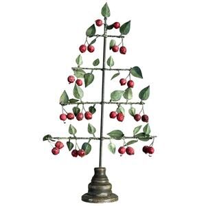 Metal TREE Decor Red Berries 15 Inches Green leaves folk art